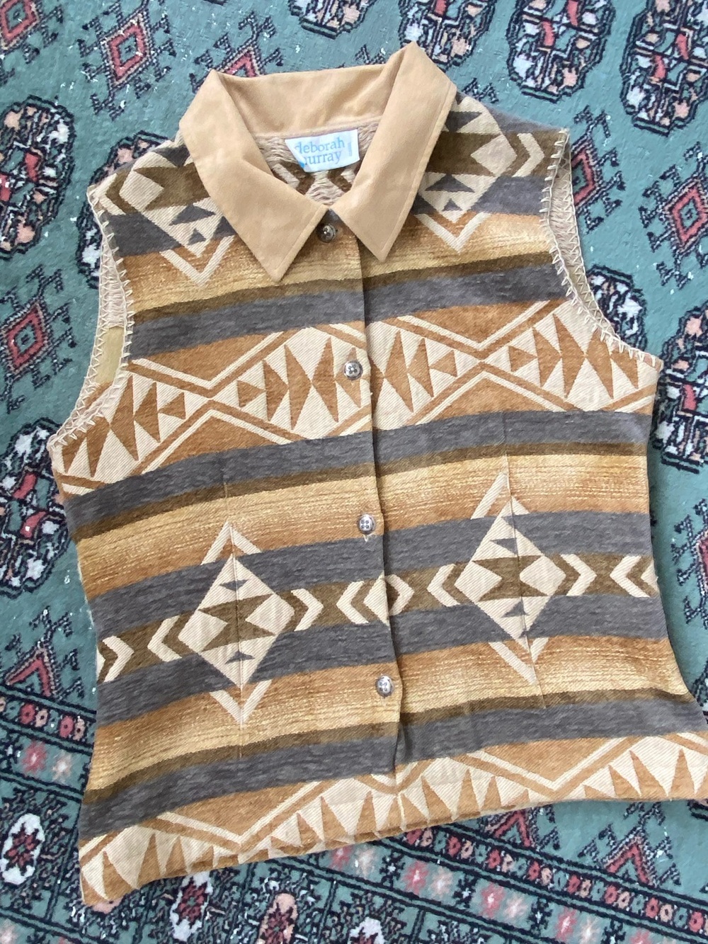 Vtg 90s Deborah Murray Aztec Western Collared
Button Front Vest